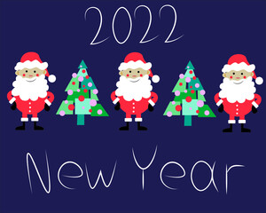 Santa Claus and a Christmas tree on a blue background with the inscription 
