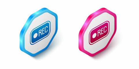 Isometric Record button icon isolated on white background. Rec button. Hexagon button. Vector