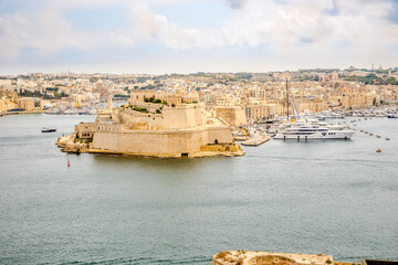 View at the Fort of Sain Angelo from Upper Barrakka Gardens in Valetta, Malta