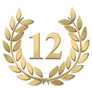 3D gold laurel wreath 12 vector isolated on a white background	