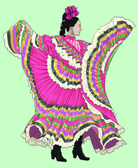 Drawing Mexican folk dance, traditional dance of each country, art.illustration, vector