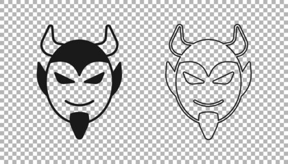 Black Devil head icon isolated on transparent background. Happy Halloween party. Vector
