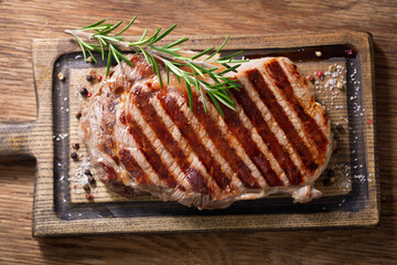  grilled meat with rosemary, top view