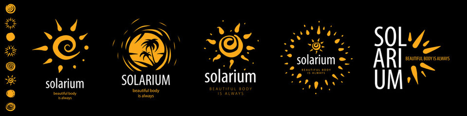 A set of vector logos Solarium on a black background