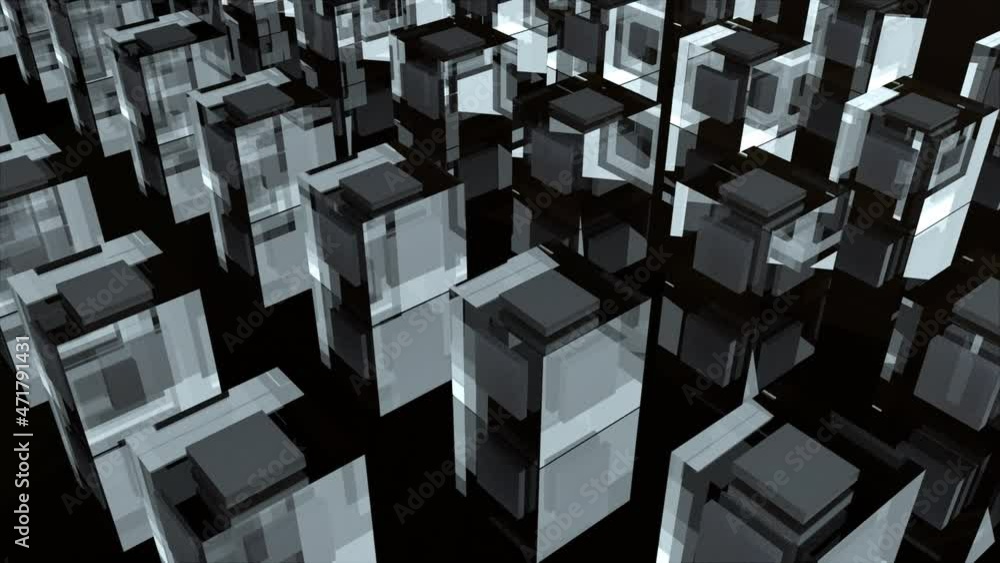 Aufkleber geometric cabinets with 3d render transparent walls. crystal server room for storing blocks of infor