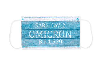 Face mask with inscriptions SARS COV 2 Omicron . Covid 19 alpha, beta, gamma, delta, lambda, mu,...