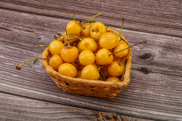 Sweet ripe yellow cherry heap
