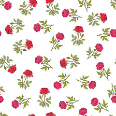 Seamless pattern with red rose and peony