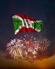 Holiday fireworks and flag of Burundi