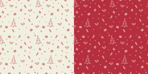 Christmas Vector Pattern Simple Icons Red