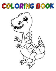 Young tyrannosaurus dinosaur with sharp teeth in black and white for colouring 