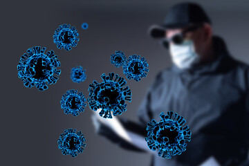 Omicron COVID-19 variant concept. Coronavirus delta plus. Blue omicron coronaviruses. Mutated...