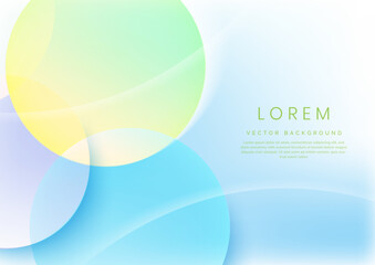 Abstract colorful pastel gradients color overlapping circles on light blue background with copy space for text.