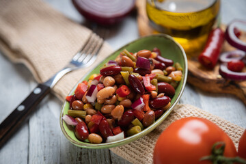 Mixed bean salad, healthy vegetarian meal