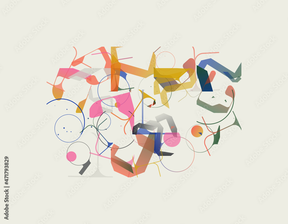 Poster generative design artwork of abstract vector generated shapes composition