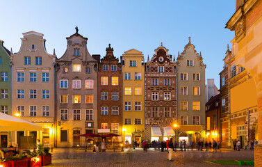 View on illumination of night streets of Gdansk in the Poland.