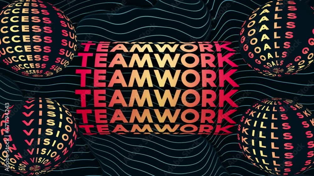 Poster red yellow gradient teamwork business concept lettering on cylinder and sphere kinetic motion with w