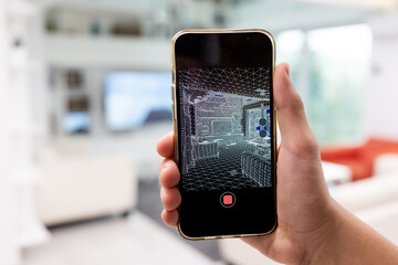 Decorating Apartment with Augmented Reality Interior Design Software. High quality photo