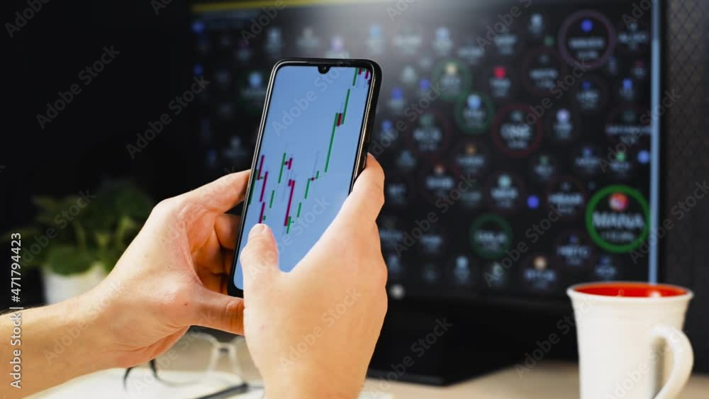 Poster trading, investment, business, finance and technology. close-up of businessman analyzing stock excha