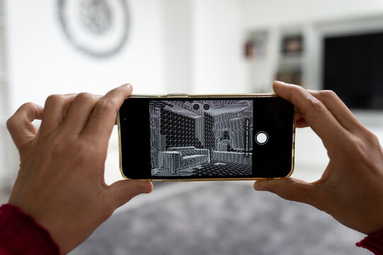 Decorating Apartment with Augmented Reality Interior Design Software. High quality photo