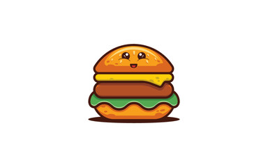 Illustration vectorielle d'un burger au style cartoon en flat design.