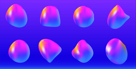 Abstract 3d render of colorful bubbles, background design. Anti gravity droplets floating in space. Cyberpunk vector illustration