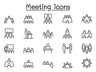 Meeting icons set in thin line style