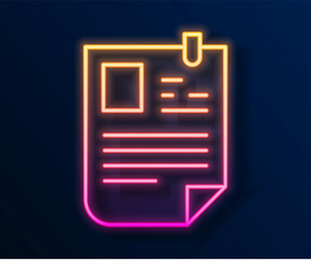 Glowing neon line Resume icon isolated on black background. CV application. Searching professional staff. Analyzing personnel resume. Vector