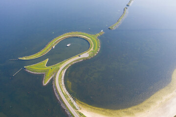 Aerial view of Tulpeiland in Wolderwijd off the coast of Zeewolde, artificial peninsula in the...