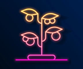 Glowing neon line Sprout icon isolated on black background. Seed and seedling. Leaves sign. Leaf nature. Vector