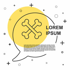 Black line Crossed bones icon isolated on white background. Pets food symbol. Happy Halloween party. Random dynamic shapes. Vector