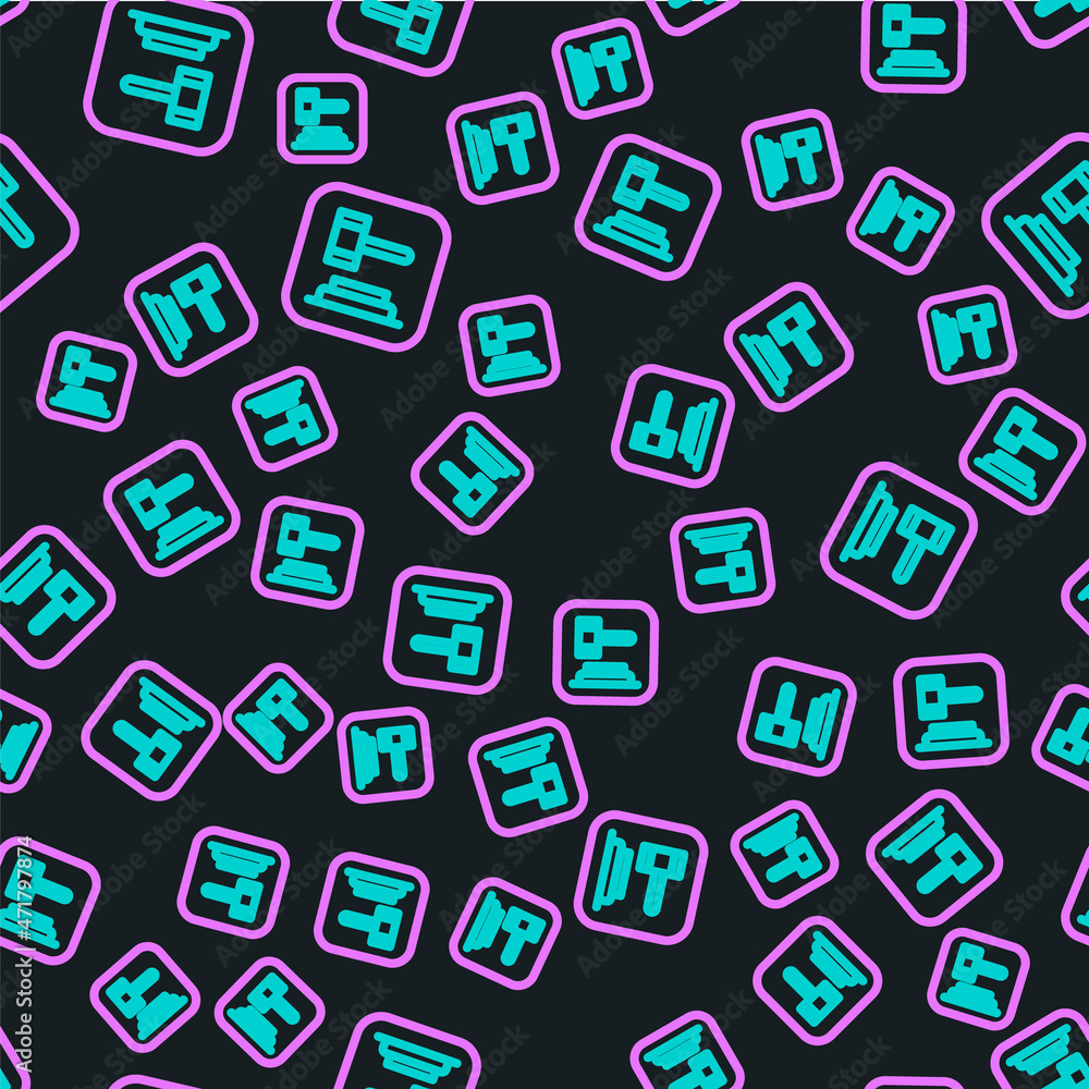 Poster line judge gavel icon isolated seamless pattern on black background. gavel for adjudication of sente