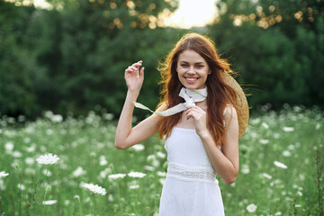 Fototapeta premium pretty woman in white dress vintage nature posing fashion