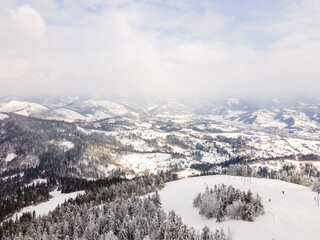 Fototapeta na wymiar aerial view of trostyan ski mountain in ukraine carpathian mountain