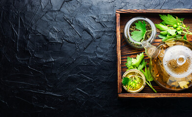 Healing tea with currant leaves