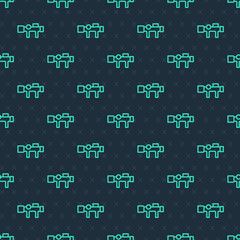 Green line Sniper optical sight icon isolated seamless pattern on blue background. Sniper scope crosshairs. Vector