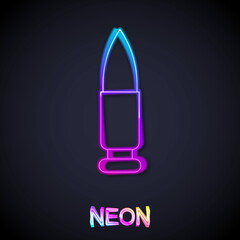 Glowing neon line Bullet icon isolated on black background. Vector