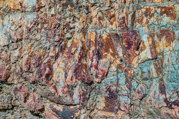 Mineral colored rocks, close view