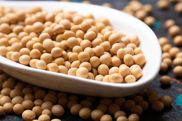 Bowl of dried soy beans