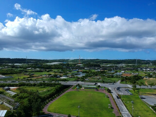 Fototapeta na wymiar Aerial View - cloud tower city in Okinawa 