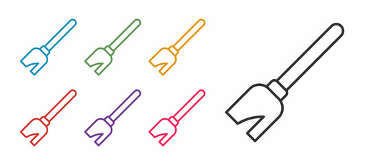 Set line Witches broom icon isolated on white background. Happy Halloween party. Set icons colorful. Vector