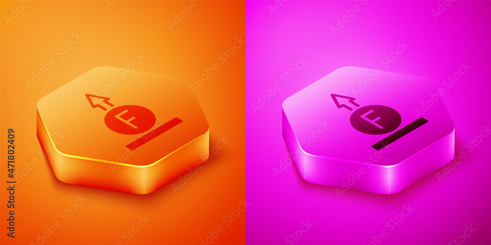 Aufkleber isometric force of physic formula calculation icon isolated on orange and pink background. hexagon b