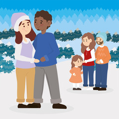 Fototapeta premium families in the winter landscape