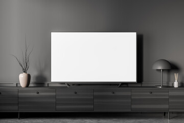 Living room interior with drawer and television mockup screen