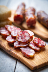 Slices of cured meat sausage
