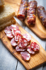 Slices of cured meat sausage