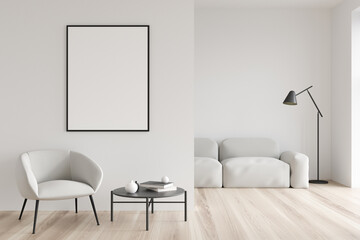 White living room with canvas in entrance hall