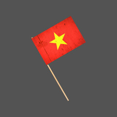 Vietnam grunge flag on a stick. Isolated on a gray background. Design element. Signs and Symbols.