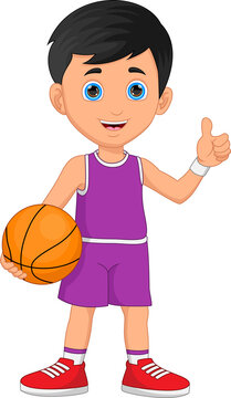 cartoon cute boy playing basketball