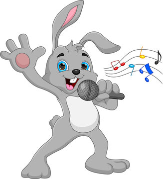 cartoon rabbit singing isolated on white background